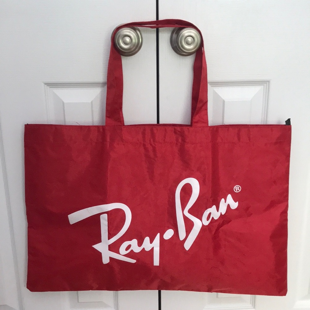 RAY-BAN LARGE RED NYLON BEACH TOTE BAG WHITE LOGO 17 X 24” REUSABLE